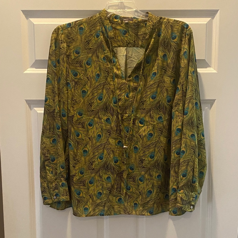 The Limited Peacock Feather Print Top - Gold and Teal